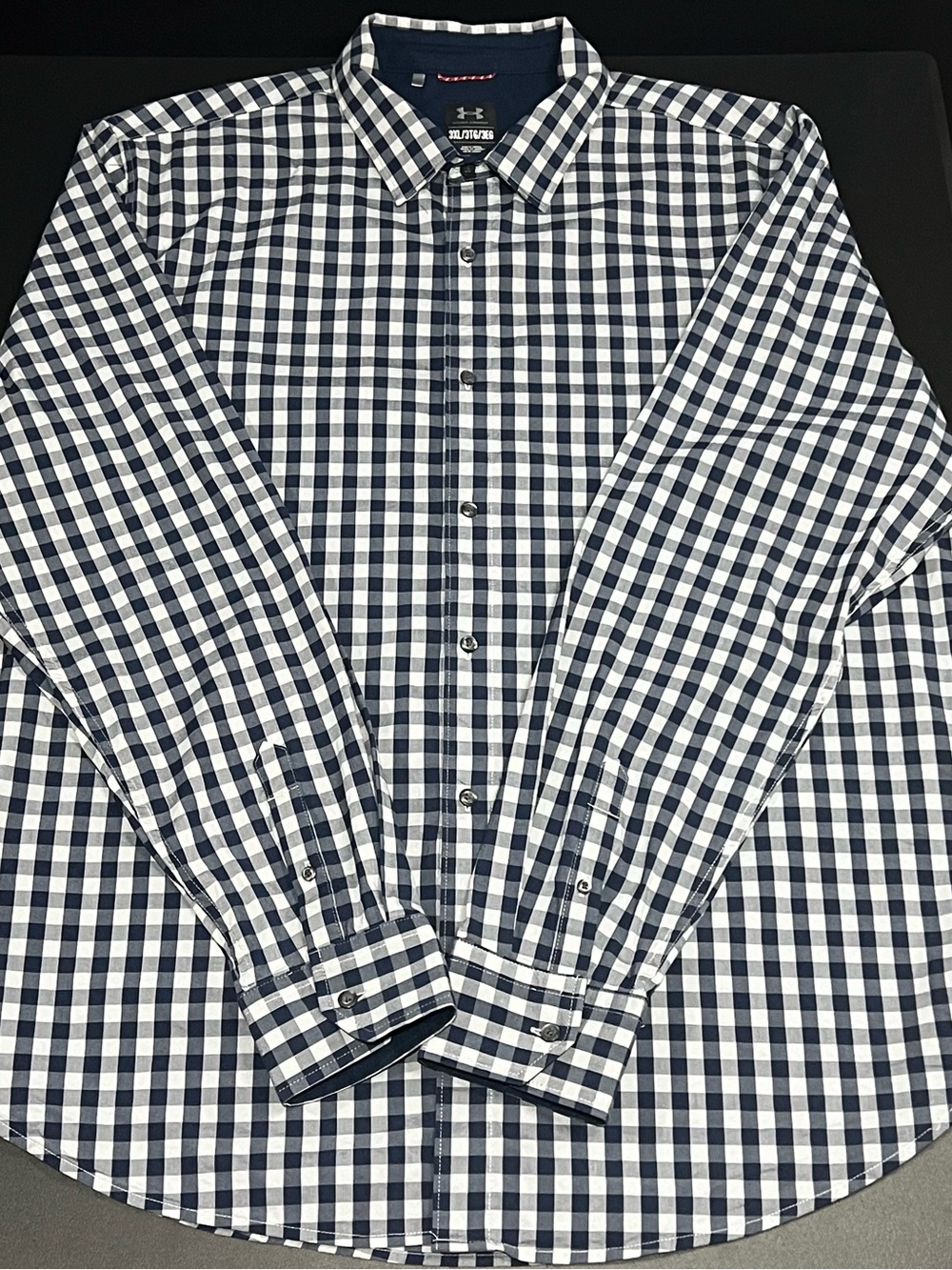Under Armour Shirt Mens 3XL Blue Gray Outdoor Performance Stretch Gingham Check